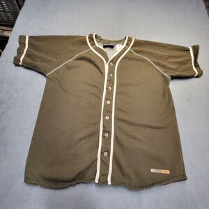 Spaulding Baseball Button Up Shirt Mens L Brown Short Sleeve